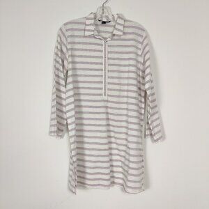 Nishat Linen NLPret Women's Tunic Size 6 Striped White Pink Cotton Modest Casual